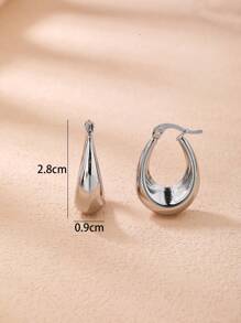 1雙時尚鈦鋼水滴形狀圓環最好禮物 - 銀色 - 查看 4