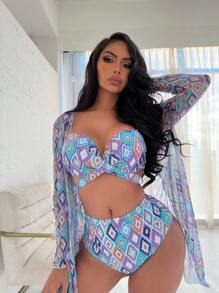 Bộ Bikini In Hoa Toàn Thân Kèm Kimono, Cho Kỳ Nghỉ Hè Ở Bãi Biển - Nhiều màu - Xem 1