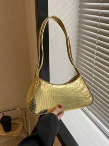 Medium Bag Crocodile Embossed Metallic Funky - Gold - View 1