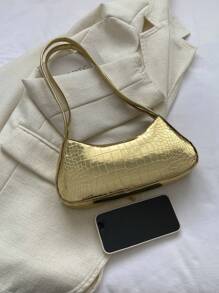 Medium Bag Crocodile Embossed Metallic Funky - Gold - View 4