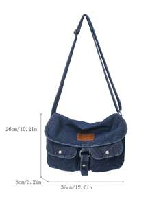 Bolso bandolera mediano Decoración de parche con letras Bolso vaquero con detalle de tachuelas - Azul - Ver 3