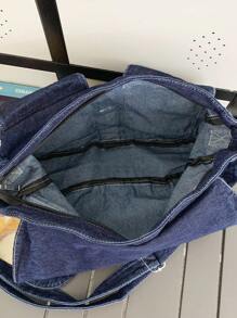 Bolso bandolera mediano Decoración de parche con letras Bolso vaquero con detalle de tachuelas - Azul - Ver 6