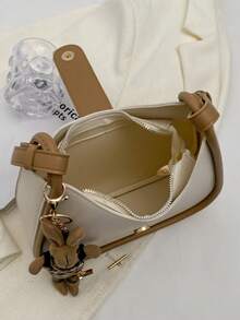 Medium Hobo Bag Contrast Binding Button Decor With Bag Charm - Multicolor - View 4