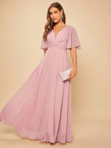 SHEIN Belle 蝴蝶袖前收褶伴娘洋裝