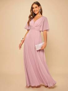 SHEIN Belle 蝴蝶袖前收褶伴娘洋裝