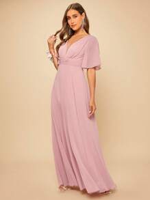 SHEIN Belle 蝴蝶袖前收褶伴娘洋裝