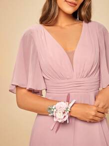 SHEIN Belle 蝴蝶袖前收褶伴娘洋裝