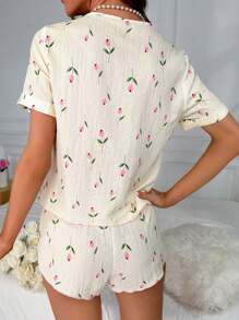 Bộ đồ ngủ Nữ Hoa Tất cả trên in - Màu be - Xem 2