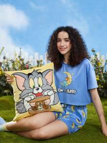 TOM & JERRY X SHEIN Vỏ đệm sợi 1 cái - Màu vàng - Xem 5