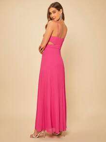 SHEIN Belle 素色百褶下擺吊帶裙伴娘禮服 - 玫紅色 - 查看 2