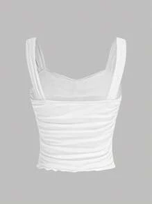 SHEIN 青少年女孩褶邊木耳邊寬背帶上衣 - 白色 - 查看 2