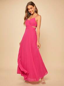 SHEIN Belle 素色百褶下擺吊帶裙伴娘禮服 - 玫紅色 - 查看 5