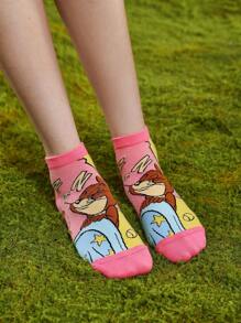 TOM & JERRY X SHEIN 2pairs Women Cartoon Cat & Mouse Pattern Cute Ankle Socks For Daily Life - Multicolor - View 6