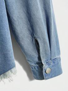 Manfinity EMRG 男士棉破洞毛邊牛仔襯衫不帶T恤 - 淺色水洗藍 - 查看 4