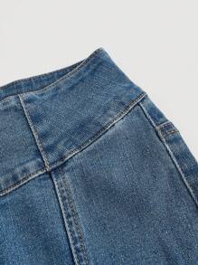 SHEIN MOD Quần jean nữ Nút Túi Dây kéo màu trơn - Rửa trung bình - Xem 3