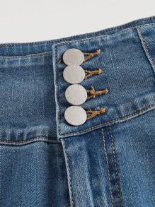 SHEIN MOD Quần jean nữ Nút Túi Dây kéo màu trơn - Rửa trung bình - Xem 4