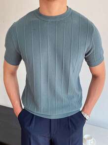 DAZY Áo dệt kim nam Gân đan màu trơn Giải trí - Màu xanh lam - Xem 1