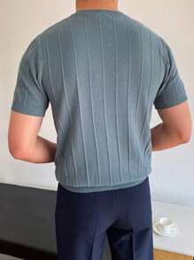 DAZY Áo dệt kim nam Gân đan màu trơn Giải trí - Màu xanh lam - Xem 2