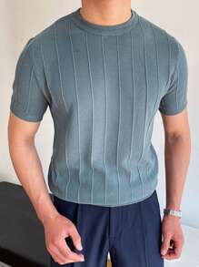 DAZY Áo dệt kim nam Gân đan màu trơn Giải trí - Màu xanh lam - Xem 3