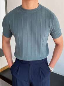 DAZY Áo dệt kim nam Gân đan màu trơn Giải trí - Màu xanh lam - Xem 4