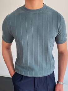 DAZY Áo dệt kim nam Gân đan màu trơn Giải trí - Màu xanh lam - Xem 5