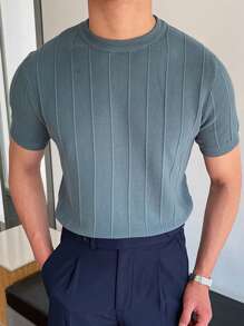 DAZY Áo dệt kim nam Gân đan màu trơn Giải trí - Màu xanh lam - Xem 6