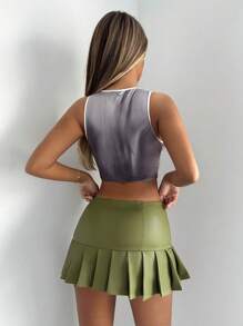 SHEIN ICON Studded Detail Pleated Hem PU Leather Skirt - Army Green - View 3
