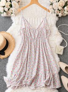 SHEIN LUNE Plus Ditsy Floral Print Ruffle Hem Cami Dress - Multicolor - View 2