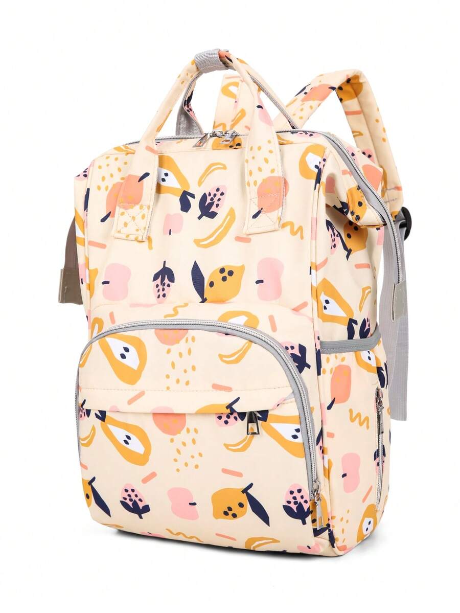 Baby Fruit Print Polyester Large Capacity Diaper Bag With Adjustable Strap For Outdoor - Multicolor - View 1