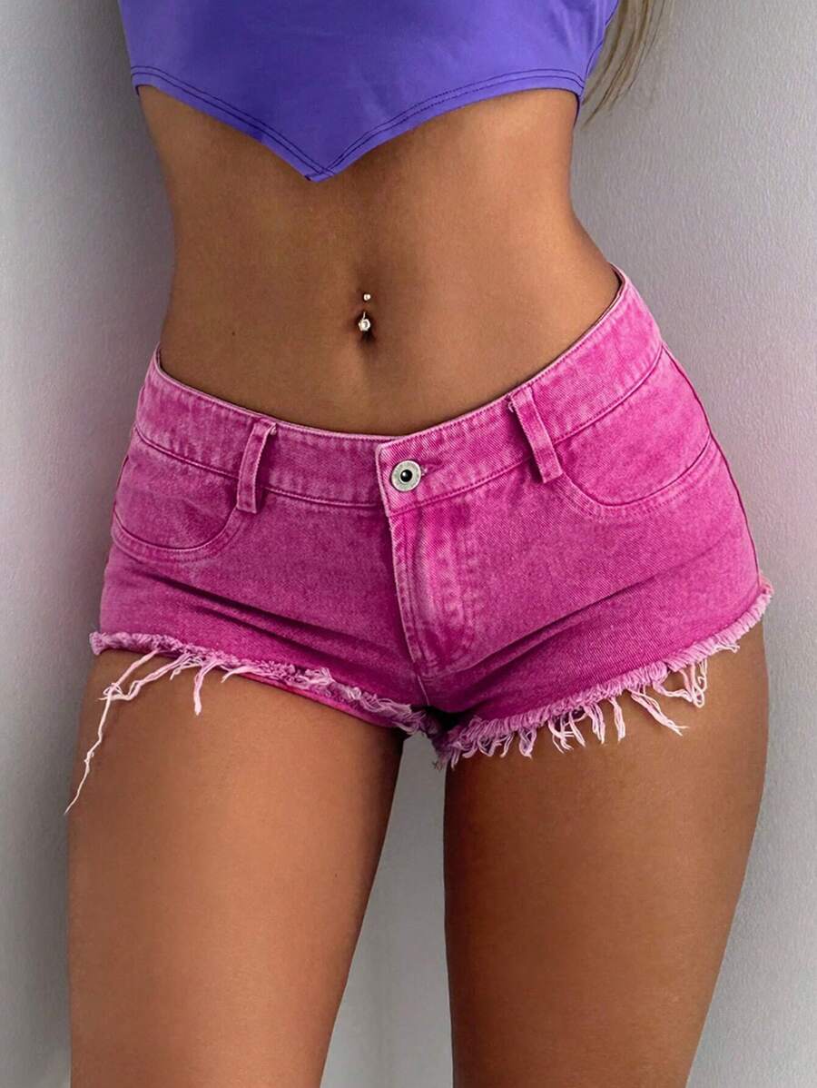 SHEIN ICON Raw Hem Booty Shorts - Hot Pink - View 1