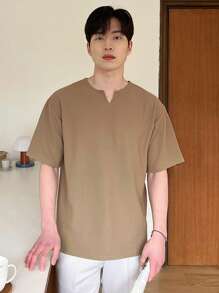 DAZY Hombres Camiseta unicolor de cuello de muesca - Caqui - Ver 6