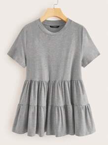 SHEIN LUNE Áo thun Plus size Viên lá sen màu trơn Giải trí - Màu Xám nhạt - Xem 1