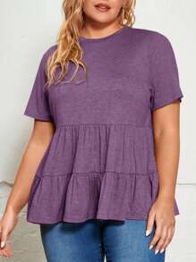 SHEIN LUNE Áo thun Plus size Viên lá sen màu trơn Giải trí - Màu tím - Xem 1