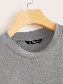 SHEIN LUNE Áo thun Plus size Viên lá sen màu trơn Giải trí - Màu Xám nhạt - Xem 3