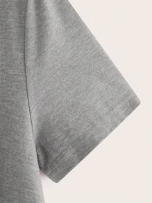 SHEIN LUNE Áo thun Plus size Viên lá sen màu trơn Giải trí - Màu Xám nhạt - Xem 4