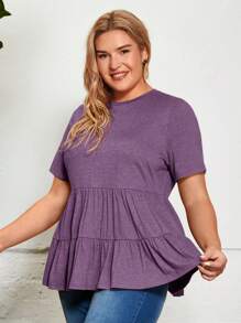 SHEIN LUNE Áo thun Plus size Viên lá sen màu trơn Giải trí - Màu tím - Xem 3