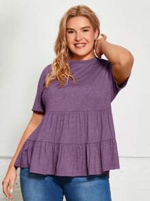 SHEIN LUNE Áo thun Plus size Viên lá sen màu trơn Giải trí - Màu tím - Xem 5