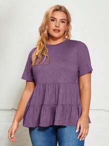 SHEIN LUNE Áo thun Plus size Viên lá sen màu trơn Giải trí - Màu tím - Xem 6