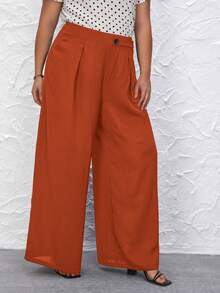 SHEIN LUNE Plus Solid Wide Leg Trousers
