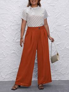 SHEIN LUNE Plus Solid Wide Leg Trousers