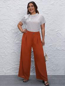 SHEIN LUNE Plus Solid Wide Leg Trousers