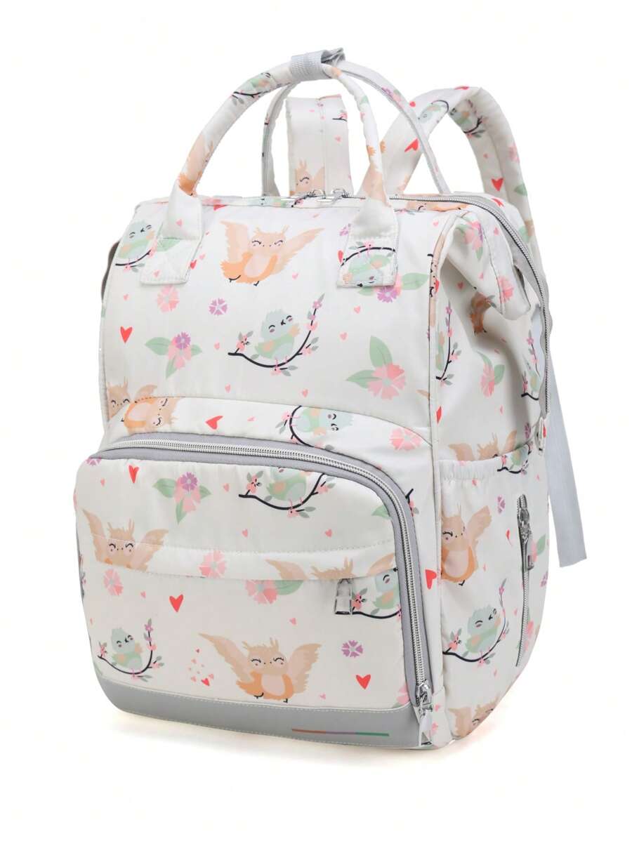 Bebé Bolsa de pañales flor & con estampado de pájaro poliéster de gran capacidad con con tira ajustable para exterior - Multicolor - Ver 1