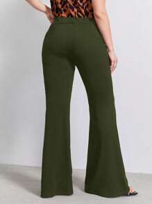 SHEIN Clasi Plus Solid Flare Leg Trousers - Army Green - View 2