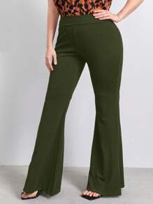 SHEIN Clasi Plus Solid Flare Leg Trousers - Army Green - View 3