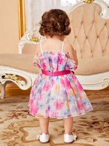 SHEIN 嬰兒印花荷葉邊腰帶吊帶連衣裙 - 彩色 - 查看 2