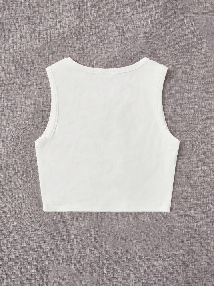 DOMINATE Top Sans Manches Court Figure Et Slogan - Blanc - Voir 3