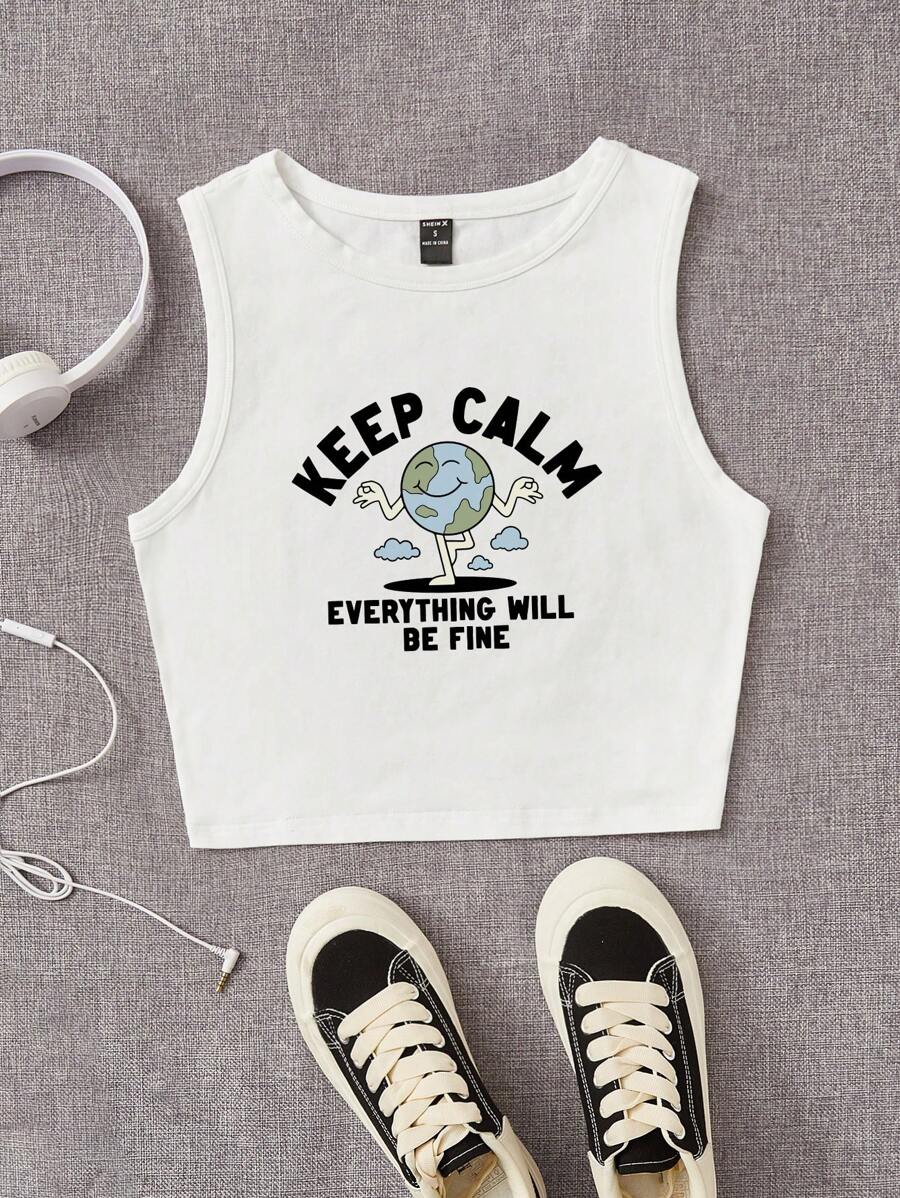 Comensestudio Cartoon & Slogan Graphic Tank Top, Holiday - White - View 1