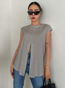 DAZY 素色交叉圍裹短款T恤 - 淺灰色 - 查看 3