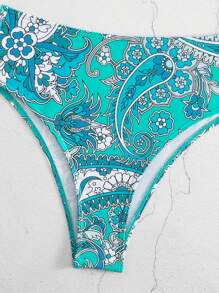 佩斯利印花鋼圈高腰比基尼泳裝 - 薄荷藍 - 查看 7