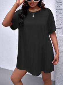 SHEIN Maternidad Shorts biker con camiseta unicolor bajo con abertura - Negro - Ver 4